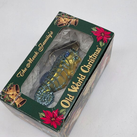 Old World Christmas Blue Seahorse Ornament Glass Blown Hand-Painted Box - Picture 16 of 16